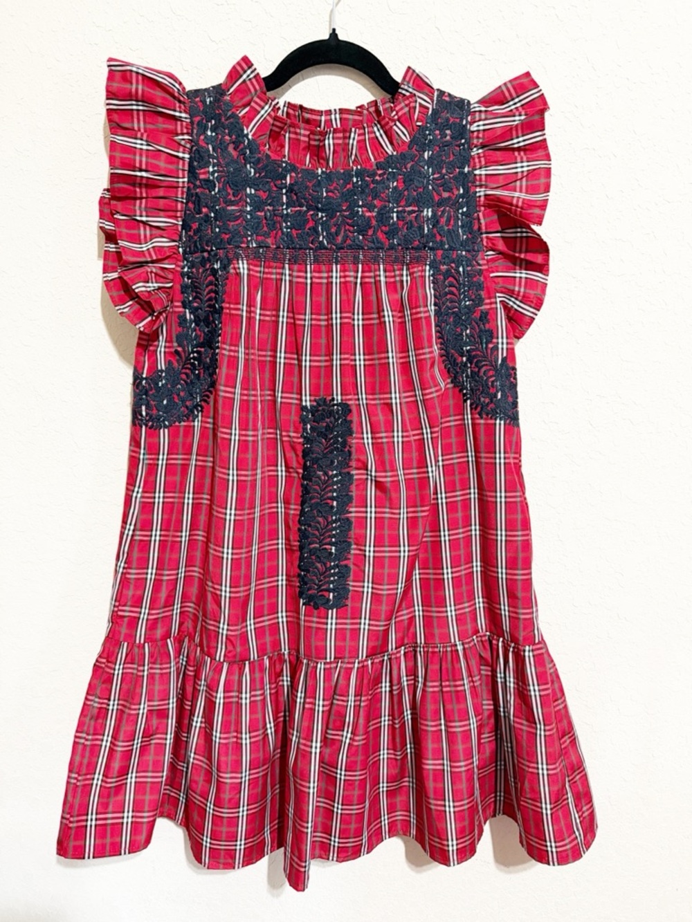 J. Marie Red Plaid Ruffle sleeve dress XS